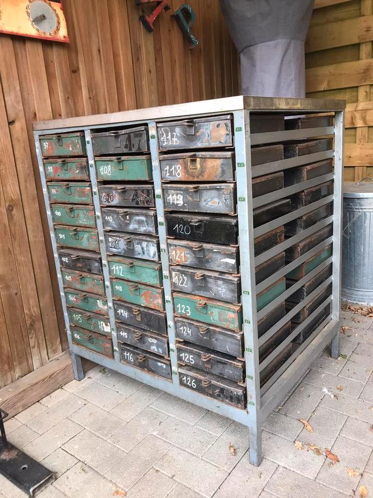 Vintage industriële werbank werkkast schuifjes, Doe-het-zelf en Bouw, Werkbanken, Gebruikt, Ophalen of Verzenden