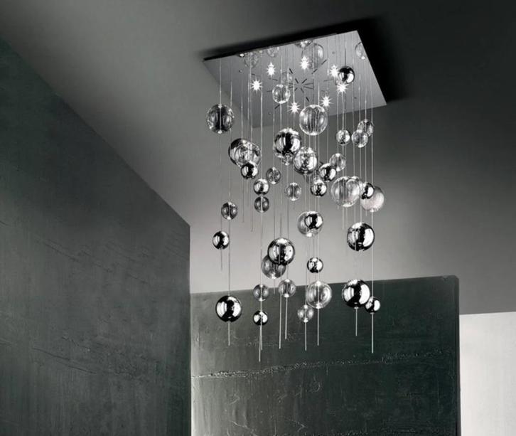 Sillux ‘Niagara’ designlampen - prachtige set!, Huis en Inrichting, Lampen | Hanglampen, Zo goed als nieuw, 75 cm of meer, Glas