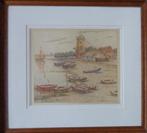 ALFONS VAN BEURDEN / AANGEMEERDE BOOTJES / ORIGINEEL 59x65cm, Antiek en Kunst, Kunst | Schilderijen | Modern, Ophalen of Verzenden