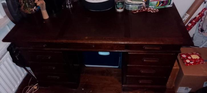 Massief houten bureau met leer, Maison & Meubles, Bureaux, Comme neuf, Bureau, Enlèvement