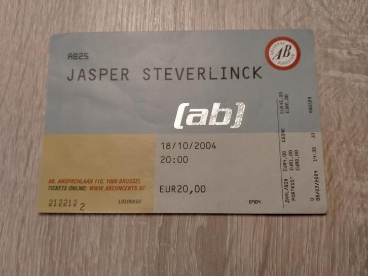 Jasper Steverlinck AB concertticket (Brussel) 2004, Verzamelen, Muziek, Artiesten en Beroemdheden, Gebruikt, Overige typen, Ophalen