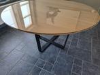 Eettafel diameter 150cm met blad in massief eik, Huis en Inrichting, Ophalen, Zo goed als nieuw