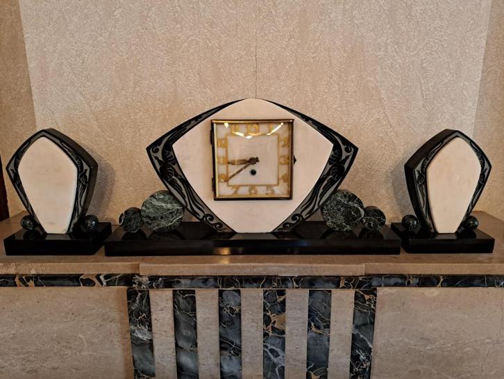 Schouwgarnituur 3 delig Art Deco, Antiek en Kunst, Antiek | Klokken, Ophalen