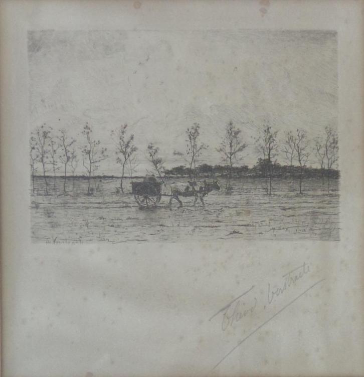 THEODOOR VERSTRAETE / BOERENKAR / ZW-W ETS / 42x40cm / KADER, Antiek en Kunst, Kunst | Etsen en Gravures, Ophalen of Verzenden