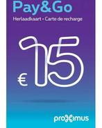 Proximus Pay & Go €15 herlaadcode, Télécoms, Cartes prépayées & Cartes SIM, Enlèvement ou Envoi, Neuf