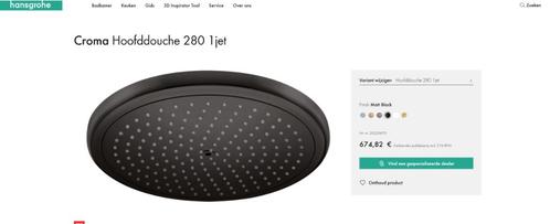 Hansgrohe Regendouche - Mat Zwart -20%, Doe-het-zelf en Bouw, Sanitair, Nieuw, Douche, Chroom, Ophalen