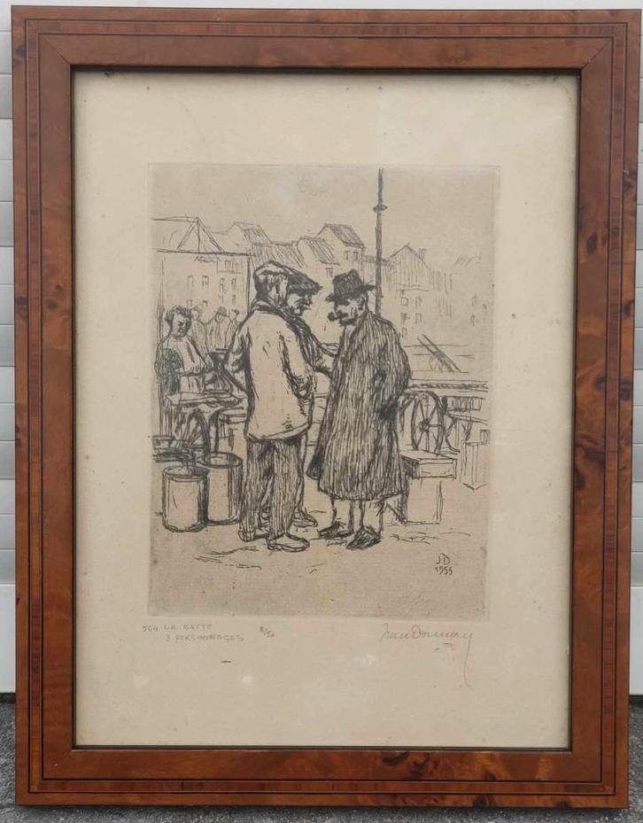 Eau forte la batte 3 personnage signe jean donnay, Antiquités & Art, Art | Eaux-fortes & Gravures, Enlèvement ou Envoi