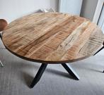 Ronde eettafel mangohout met metalen onderstel, Huis en Inrichting, Ophalen, Metaal