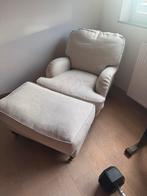 Beige zetel met poef, Huis en Inrichting, Zetels | Zetels, Ophalen, Gebruikt, Eenpersoons, Stof