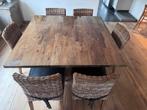 Tafel teak + 6 stoelen met kussens, Ophalen, Zo goed als nieuw