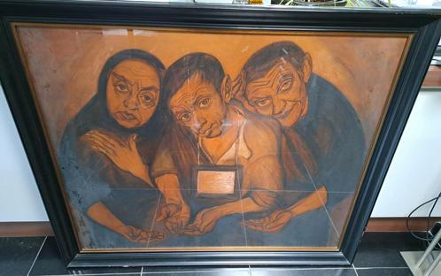 CAUTERMAN Cecile "De bedelaars" grote houtskool en pastel, Antiek en Kunst, Kunst | Tekeningen en Fotografie, Ophalen