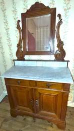 Vintage spoelbak met kantelbare afgeschuinde spiegel, Huis en Inrichting, Ophalen, Eikenhout