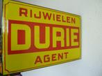 EMAILLE DUBBELZIJDIG RECLAMEBORD"AGENT DURIE RIJWIELEN"1937, Ophalen of Verzenden, Gebruikt, Reclamebord