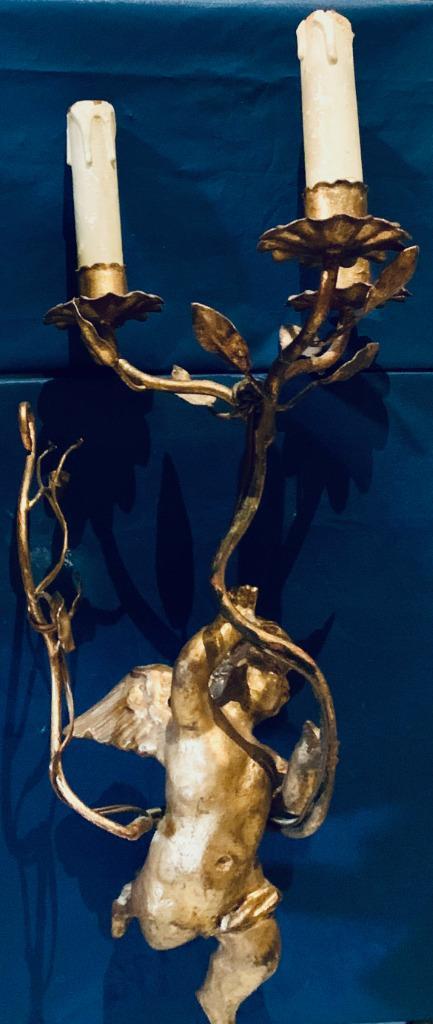 2 appliques - putti en bois métal doré, Antiquités & Art, Curiosités & Brocante, Enlèvement