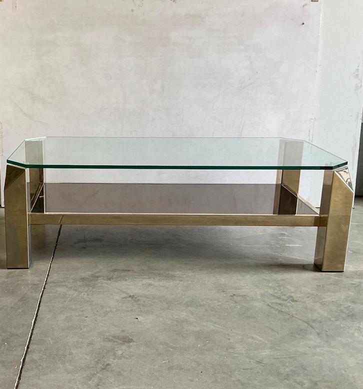 Salontafel, verguld  “BELGO CHROM” jaren’70, Huis en Inrichting, Tafels | Salontafels, Gebruikt, Minder dan 50 cm, 50 tot 100 cm