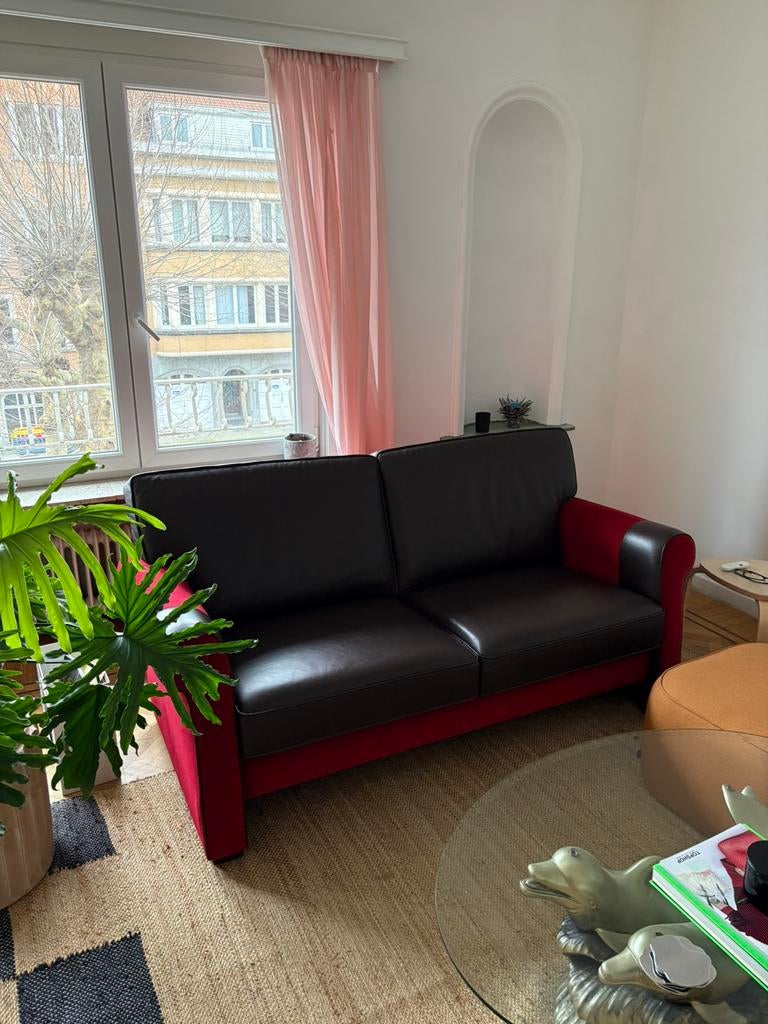 Tweezits Art Deco zetel leder/fuweel, Antiek en Kunst, Antiek | Meubels | Stoelen en Sofa's, Ophalen