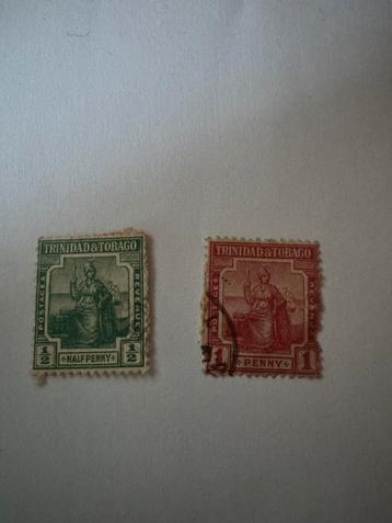 2 oude postzegels Trinidad & Tobago ½d + 1d koloniale tijd beschikbaar voor biedingen