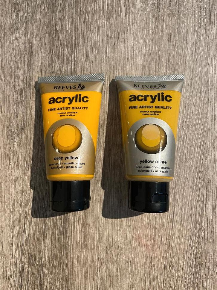 Reeves acrylic paint deep yellow & yellow ochre, Hobby en Vrije tijd, Schilderen, Nieuw, Acrylverf, Ophalen of Verzenden