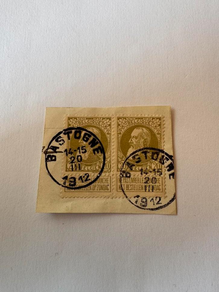 Lot 2 postzegels België 1912 Leopold II tweedehands Bastogne, Postzegels en Munten, Postzegels | Europa | België, Ophalen of Verzenden