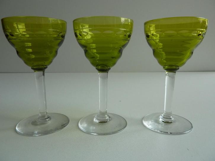 3 wijnglazen Art Deco van Val St Lambert, Antiek en Kunst, Antiek | Glaswerk en Kristal, Ophalen of Verzenden