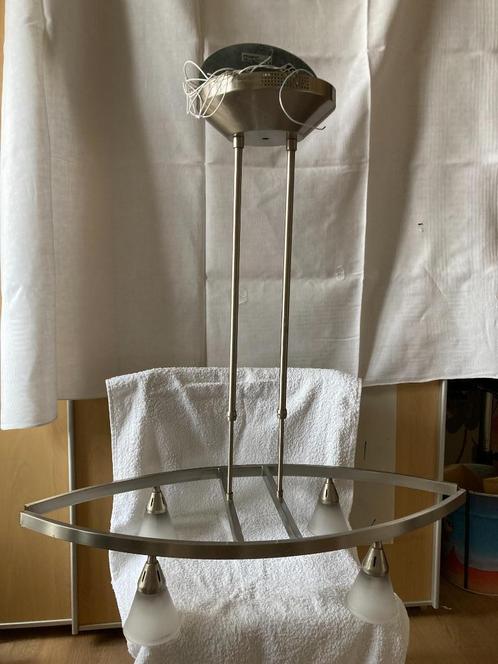 moderne gestileerd ovalen metalen hanglamp met 4 lampen, Huis en Inrichting, Lampen | Hanglampen, Gebruikt, 50 tot 75 cm, Metaal