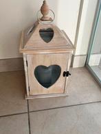 Lantaarn hout kaarsen, Huis en Inrichting, Woonaccessoires | Kandelaars en Kaarsen, Ophalen, Zo goed als nieuw, Wit, Hout