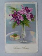 Nieuwjaar  oude prentkaart Bonne Année orchideeën beschreven, Verzamelen, Gelopen, Feest(dag), Ophalen of Verzenden, 1920 tot 1940