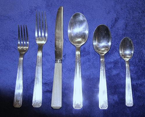 Verzilverd bestek 12 personen, Huis en Inrichting, Keuken | Bestek, Gebruikt, Bestekset, Zilver, Ophalen