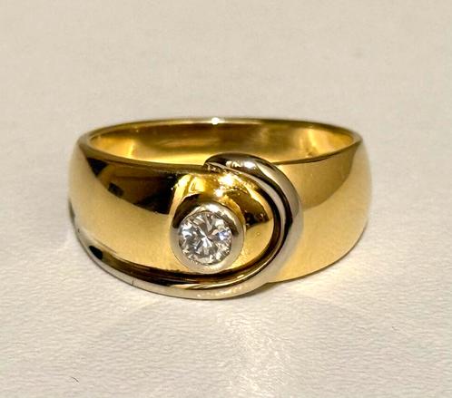 Prachtige 18 karaat geel gouden ring met diamant / maat 17mm, Handtassen en Accessoires, Ringen, Dame, 17 tot 18, Geel, Goud, Met edelsteen