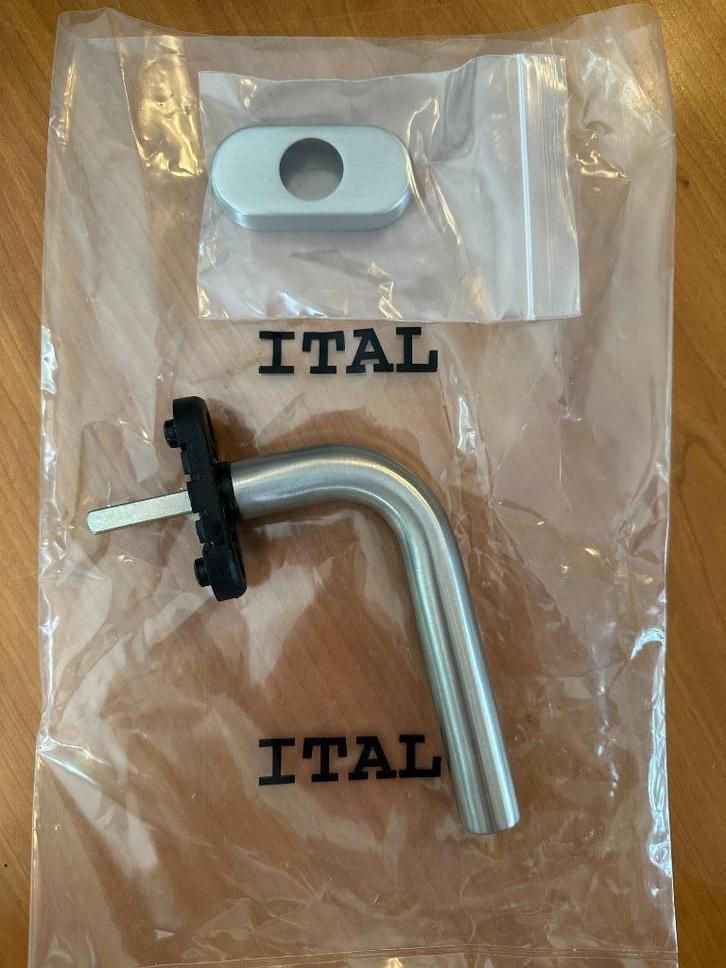 Ital raamkruk met rozet RVS L-model 1 paar (Nieuw), Doe-het-zelf en Bouw, Hang- en Sluitwerk, Nieuw, Klink of Kruk, Inox, Ophalen of Verzenden
