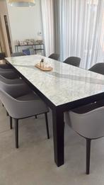 Prachtige marmeren tafel met stalen poten, Ophalen, Overige materialen, Gebruikt, 200 cm of meer