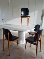 Set vintage stoelen in hout en skai, Huis en Inrichting, Ophalen, Gebruikt, Hout