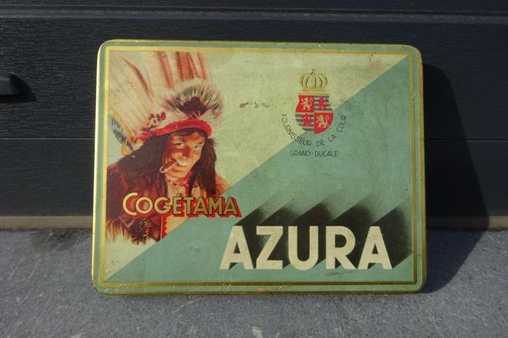 Cogétama Azura oude lege sigarendoos, Verzamelen, Rookartikelen, Aanstekers en Luciferdoosjes, Gebruikt, Tabaksdoos of Verpakking