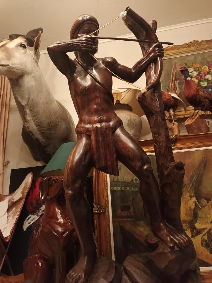 Beeld  boogschutter , xxl 1,63m , ebbenhout, zeer mooi, Antiek en Kunst, Kunst | Beelden en Houtsnijwerken, Ophalen