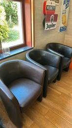 3 club zetels in zwart leer, Huis en Inrichting, Fauteuils, Ophalen, Zo goed als nieuw, Leer