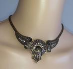 Halsketting brons met paarse diamantjes op gothic ornament, Overige materialen, Verzenden, Paars, Nieuw