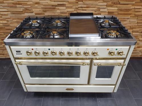 🔥Luxe Boretti Majestic Fornuis 121cm crème + messing frytop, Elektronische apparatuur, Fornuizen, Zo goed als nieuw, Vrijstaand