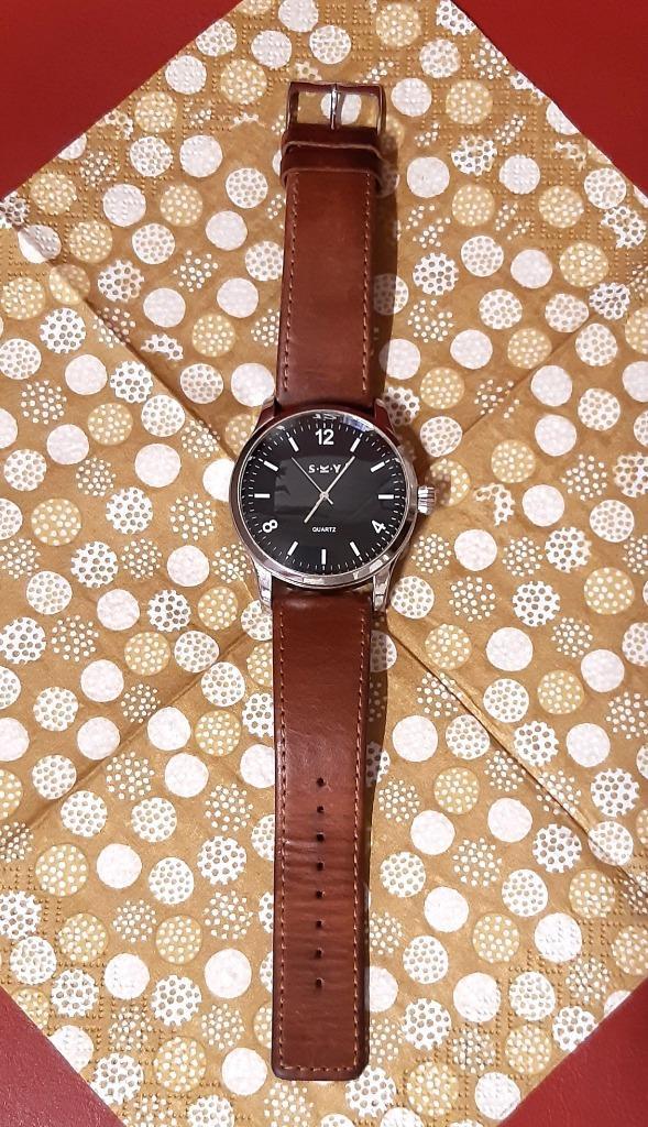 Heren polshorloge S-K-Y  quartz, Handtassen en Accessoires, Horloges | Heren, Gebruikt, Polshorloge, Overige merken, Staal, Leer