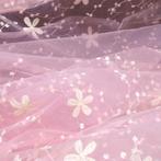 Promo! 5982) 270x100cm harde tule kant broderie bloem roze, 120 cm of meer, Nieuw, Ophalen of Verzenden, Roze