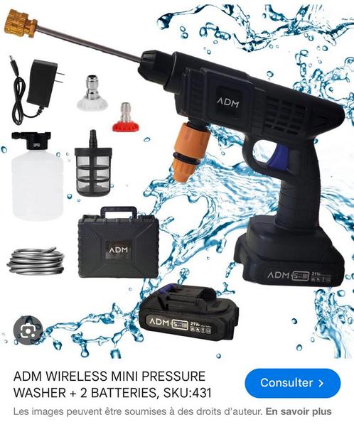 Mini nettoyeur haute pression sans fil ADM + 2 batteries,, Doe-het-zelf en Bouw, Reinigingsmachines, Nieuw, Ophalen