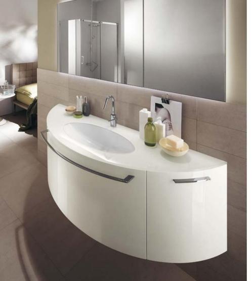 Lavabotablet in wit gehard glas, Huis en Inrichting, Badkamer | Badkamermeubels, Nieuw, Wasbak of Wastafel, 150 tot 200 cm, Ophalen