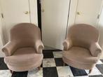 Clubzetels in beige stof x 2, Huis en Inrichting, Fauteuils, Ophalen, Gebruikt, Stof, Klassiek
