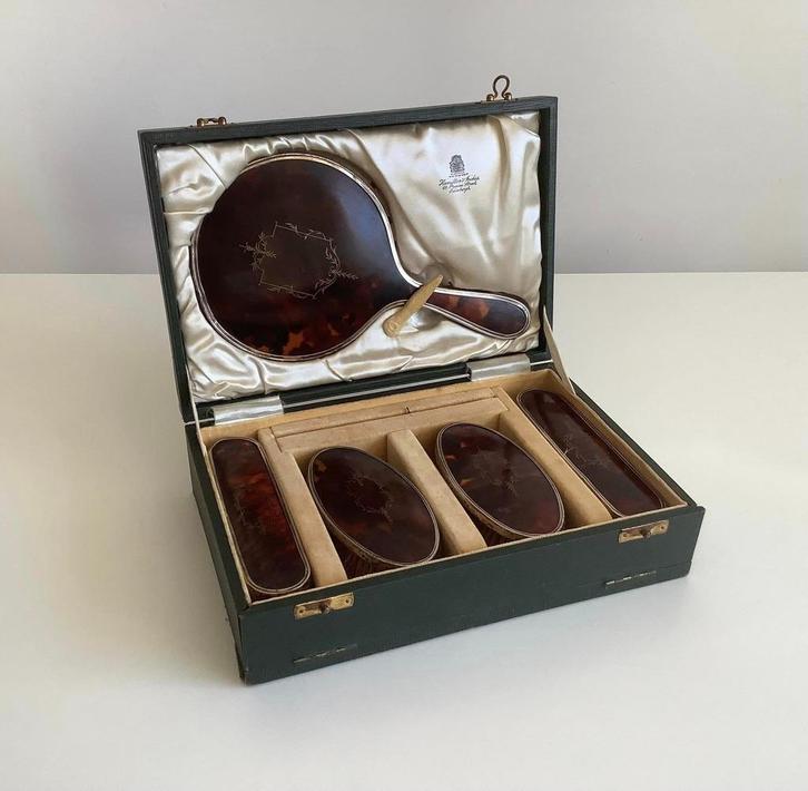 prachtige antieke art nouveau zilver en schildpad vanity set, Antiek en Kunst, Antiek | Zilver en Goud, Zilver, Ophalen of Verzenden