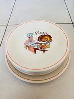Set van 4 versierde pizzaborden en 1 pizzaschaal, Huis en Inrichting, Ophalen, Keramiek, Zo goed als nieuw, Bord(en)