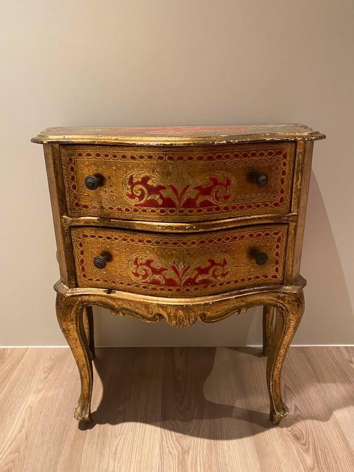 Vergulde Florentijnse commode-rococo stijl met 2 lades, Antiquités & Art, Antiquités | Meubles | Armoires, Enlèvement