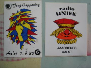Stickers x 2 Aalst Jaarbeurs &Jeugdhappening 1985 beschikbaar voor biedingen