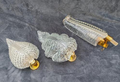 3 vintage Italiaanse design leaf wandlampen, Huis en Inrichting, Lampen | Wandlampen, Gebruikt, Glas, Ophalen of Verzenden