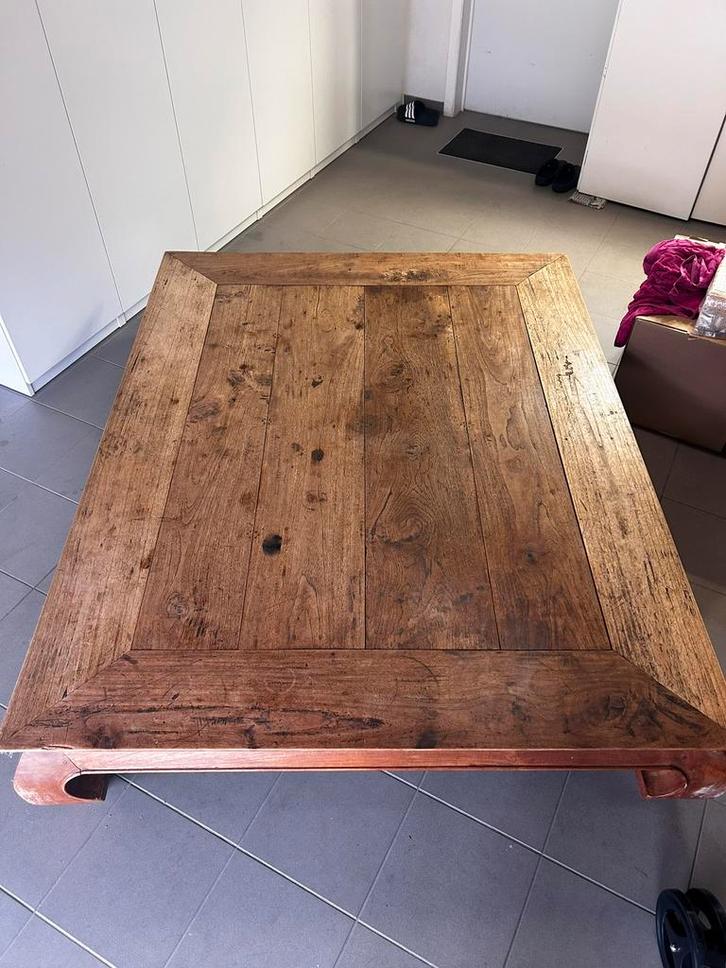 Zeer grote oude opiumtafel, Huis en Inrichting, Tafels | Salontafels, Gebruikt, Rechthoekig, Teakhout, Ophalen