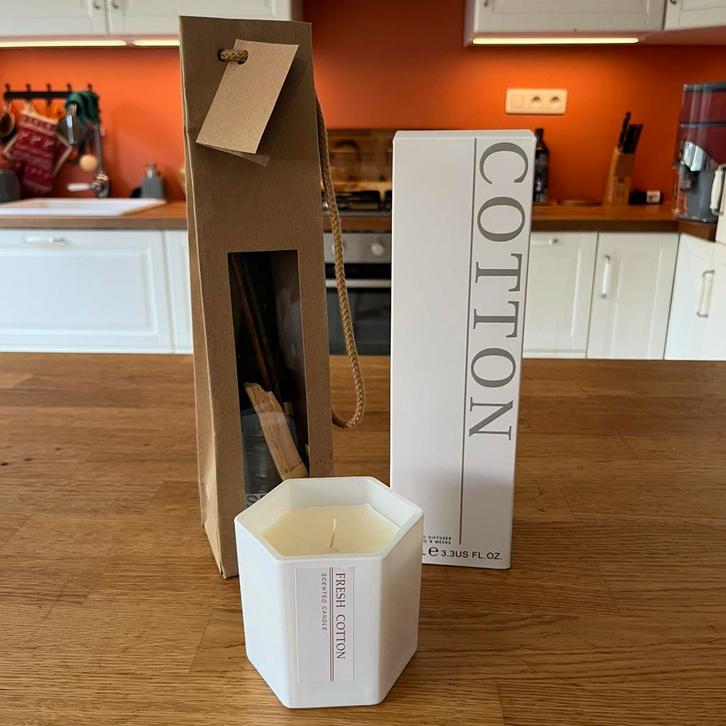 Geurkaars voor thuis + diffuser - Primark Home Cotton, Huis en Inrichting, Woonaccessoires | Kandelaars en Kaarsen, Nieuw, Kaars