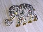 broche vintage olifant goud en zilver met diamantjes '80, Handtassen en Accessoires, Broches, 4 tot 7 cm, Verzenden, Nieuw, Goud